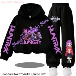 Hot Children's Hooded Sweater Set Huntrx Mira Rumi Zoey Girl Cute Casual Top for Kids Sports Shirt with Cartoon Print 2 Pieces
