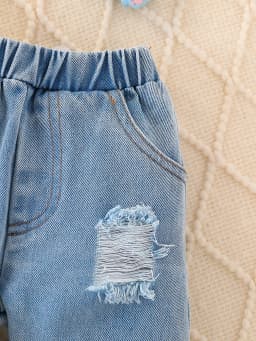 Unisex Baby Elephant Appliqué Quilted Sweatshirt & Distressed Denim Joggers 2-Piece Set