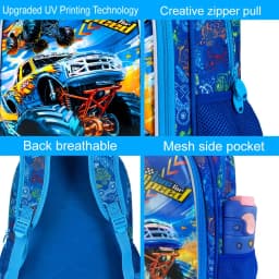 3PCS Car Backpack for Boys, 16" Kids Bookbag and Lunch Box, Preschool Backpacks for Elementary Students