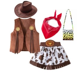 Little Girls Western Cowgirl Dress‑Up Outfit Fringe Cow Print Skirt Kids Costume Set for Carnival Theme Party