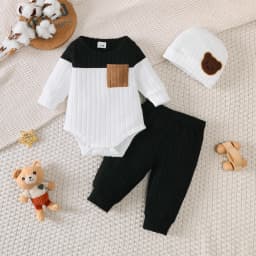 0-18 Month Newborn Baby boy Set Round neck Color Blocked Bodysuit+Pants+Hat Comfortable 3Pcs/set for baby boy spring autumn Set