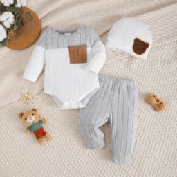 0-18 Month Newborn Baby boy Set Round neck Color Blocked Bodysuit+Pants+Hat Comfortable 3Pcs/set for baby boy spring autumn Set