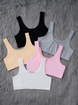 5 Pcs Girls' Bras, Multi-color Elastic Sports Bra Training Bras, No Padding, No Underwire Underwear, Comfortable Student
