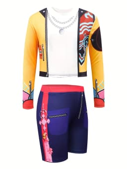 Girls' Casual Outfit: Long-Sleeved Top + Tight Shorts Two-Piece Set with Cartoon Print, Fashionable and Versatile, Suitable for Girls Aged 4-11, for Home and Outings
