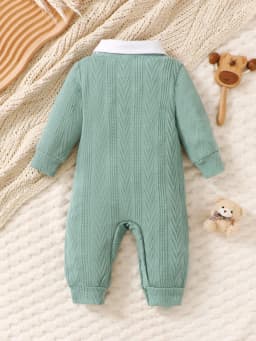 Baby Boy Long Sleeve Polo Patchwork Knitted Pants Romper with Bow Tie Casual Cute College Style Baby Outfit