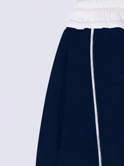 Kids Girls 1-Piece Wide Leg Sweatpants, Navy White Elastic Drawstring Waist Casual Trousers With Double White Side Strip Loose J