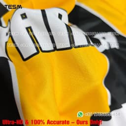 Men's 2005 Retro Lapel Polo Soccer Jersey, Black and Yellow Vertical Striped Football Shirt, Casual Sports Short Sleeve Team Uni