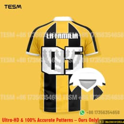 Men's 2005 Retro Lapel Polo Soccer Jersey, Black and Yellow Vertical Striped Football Shirt, Casual Sports Short Sleeve Team Uni