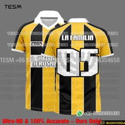 Men's 2005 Retro Lapel Polo Soccer Jersey, Black and Yellow Vertical Striped Football Shirt, Casual Sports Short Sleeve Team Uni
