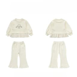 Spring and Autumn Korean Version Plain Girls' Clothing Lace Splicing Children's Set Long Sleeve Cartoon Printed Top + Pants