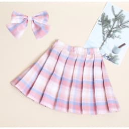 3-12Years Girls Checkered Skirt College Style Clothing 2026 Spring Summer Teen Kid Fashion JK Striped Pleated Skirt with Bow Tie