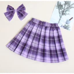 3-12Years Girls Checkered Skirt College Style Clothing 2026 Spring Summer Teen Kid Fashion JK Striped Pleated Skirt with Bow Tie