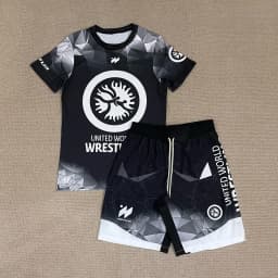 Men's White Marble Print Rash Guard & Shorts Fast Dry Wrestling Style Compression Sport Set Breathable Athletic Training Uniform