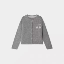 Children's Knitted Sweater 26BP Cardigan with Cherry Embroidery Wool Blend for Warmth Girls' Knitted Sweater