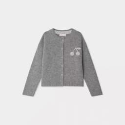 Children's Knitted Sweater 26BP Cardigan with Cherry Embroidery Wool Blend for Warmth Girls' Knitted Sweater