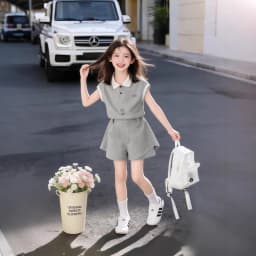 Girls Summer Thin Polo Shirt Shorts Two Piece Set Korean Style Sporty Trendy Casual Outfit For Middle And Older Kids Teen Girls