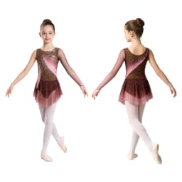 Kids Girls Figure Skating Rhythmic Gymnastics Costume Lyrical Dance Dress Shiny Rhinestone Sheer Mesh Split Dress Ballet Leotard