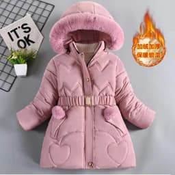 4 5 6 8 10 Years Winter Girls Coat Keep Warm Thicken Kids Jacket Hooded Zipper Fur Collar Princess Outerwear Children's Clothing