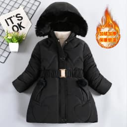 4 5 6 8 10 Years Winter Girls Coat Keep Warm Thicken Kids Jacket Hooded Zipper Fur Collar Princess Outerwear Children's Clothing