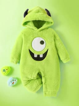 Baby boy monster embroidered demon ear hat plush jumpsuit