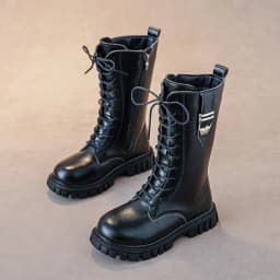 Elegant Zipper Baby Girl Casual Fashion Boots Autumn/winter Round Toe Warm Thick Sole Lace Comfortable Children's Midsole Boots