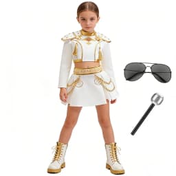 Girls Knight General Cosplay Costume White Gold Outfit Long Sleeve Top Skirt Set For Halloween Carnival Theme Party