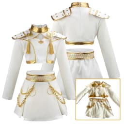 Girls Knight General Cosplay Costume White Gold Outfit Long Sleeve Top Skirt Set For Halloween Carnival Theme Party