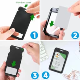 Sliding Id Badge Holder Black Plastic Card Case Protector Pouch With Clear Window For School Id Credit Cards Key Cards