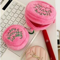 Pink Polka Dot Cute Plush Portable Wallet Mini Coin Purse Earphone Cable Organiser Coin Pouch Cake-Shaped Storage Bag