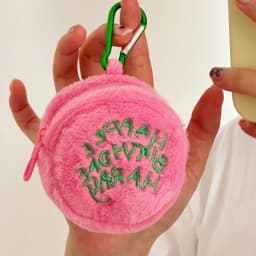 Pink Polka Dot Cute Plush Portable Wallet Mini Coin Purse Earphone Cable Organiser Coin Pouch Cake-Shaped Storage Bag