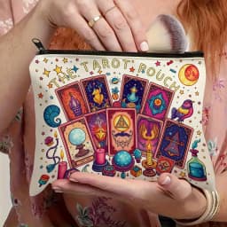 The Tarot Pouch Vibrant Cosmic Tarot Card Design Durable Polyester Compact & Portable Cosmetic Bag for Daily Use or Travel Pouch