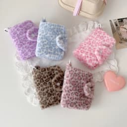 Girl Plush Leopard Pattern Card Bag Zipper Coin Purse High Beauty Bag Pendant Small Wallet Student Meal Card Holder Id Holder