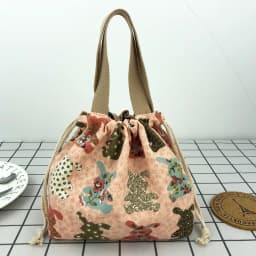 Japanese Cute Bento Bag Tote Canvas Lunch Bags Cartoon Anime Drawstring Bag Foldable Holds Two Lunch Boxes