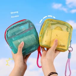 Mesh Pouch Dopamine-Colored Travel Portable Charging Cable Toiletries Mini Mesh Storage Pouch Mesh Cosmetic Bag Key Pouch Card