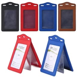 1Pc PU Leather Trifold Duty ID Card Holder Badge Holder for ID Name Card Business Name Tag Student ID Card