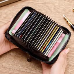 Litchi Texture PU Zipper Accordion Card Wallet, Multi Layers Large Capacity for ID & Bank Cards Unisex Fashion Minimalist