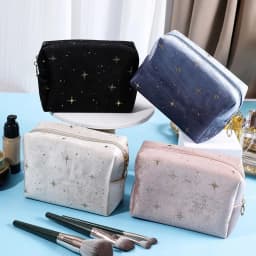 High Quality Portable Cosmetic Bag Hot stamping star pattern with Zipper Make Up Storage Bag Soft Velvet Women Toiletry Bag