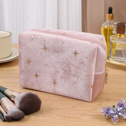 High Quality Portable Cosmetic Bag Hot stamping star pattern with Zipper Make Up Storage Bag Soft Velvet Women Toiletry Bag