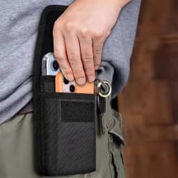 Under 7.5 Inch Universal Waist Phone Bag Nylon Dual Pocket Cell Phone Belt Pouch Case Men's Outdoor for Iphone 16 15 Samsung S23