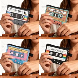 Cute Tape Cassette Case Graphic Print Coin Purses Women Men Wallet ID Credit Card Lipstick Key Storage Bag Money Coin Bag