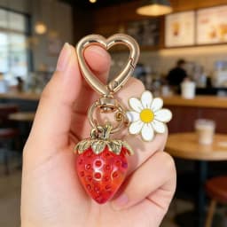 Cute Strawberry Keychain,cherry Bag Charms,Heart Flower Key chains Accessories Decor for Girls Purse Gifts Bag Pendant