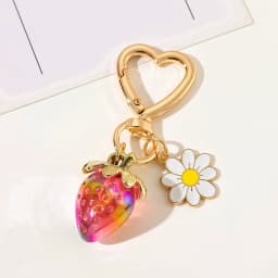Cute Strawberry Keychain,cherry Bag Charms,Heart Flower Key chains Accessories Decor for Girls Purse Gifts Bag Pendant