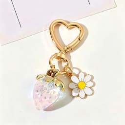Cute Strawberry Keychain,cherry Bag Charms,Heart Flower Key chains Accessories Decor for Girls Purse Gifts Bag Pendant