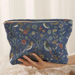 1pc, Branch Bird Pattern Corduroy Zipper Makeup Bag, Lightweight and Multifunctional Cosmetic Storage Bag