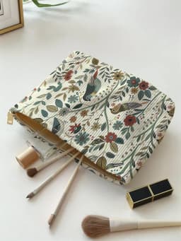 1pc, Branch Bird Pattern Corduroy Zipper Makeup Bag, Lightweight and Multifunctional Cosmetic Storage Bag