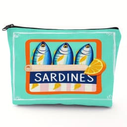 Lightweight & Durable Unisex Makeup Bag – Vintage Sardines Olive Oil Design