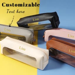 Customized letter pu leather pen case, pvc storage bag, portable transparent large-capacity stationery bag