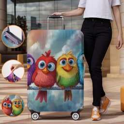Rainbow Bird Pattern Luggage Protection Cover, Suitable for 18-32 Inch Luggage Covers, Handle Gloves, Travel Accessories