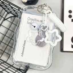 Soft Silicone Kpop Photocard Holder With Star Keychain Sliding Cover ID Cards Protective Case Spring Rope