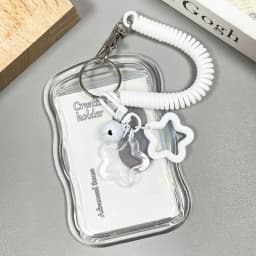 Soft Silicone Kpop Photocard Holder With Star Keychain Sliding Cover ID Cards Protective Case Spring Rope